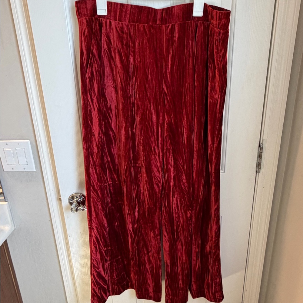 a new day Red Crushed Velvet Pants